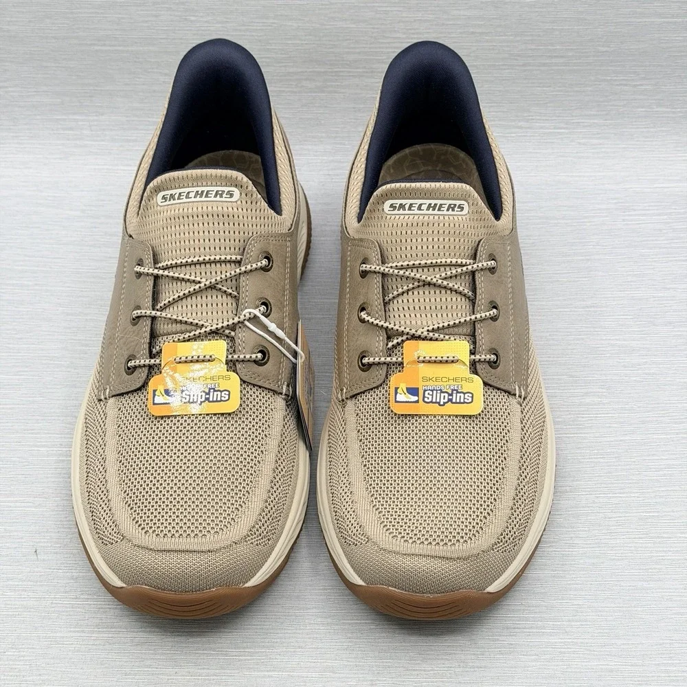Skechers Slip Ins Men's 8 Wide Taupe Walking Shoes Relaxed Fit Goodyear Meroe